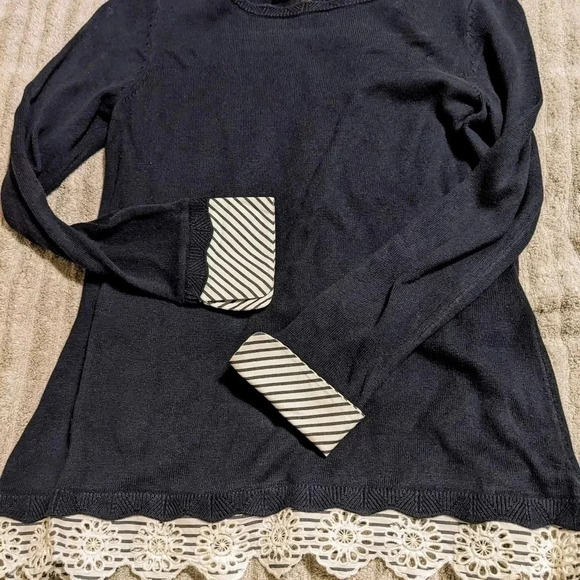 White House Black Market Navy Sweater ‎ Stripe Trim Nautical Lace Size XSP - Picture 7 of 7